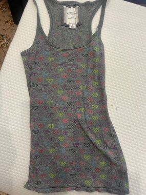 Heritage Gray Racerback Tank with Multicolor Heart Print